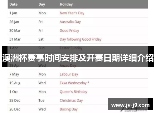 澳洲杯赛事时间安排及开赛日期详细介绍